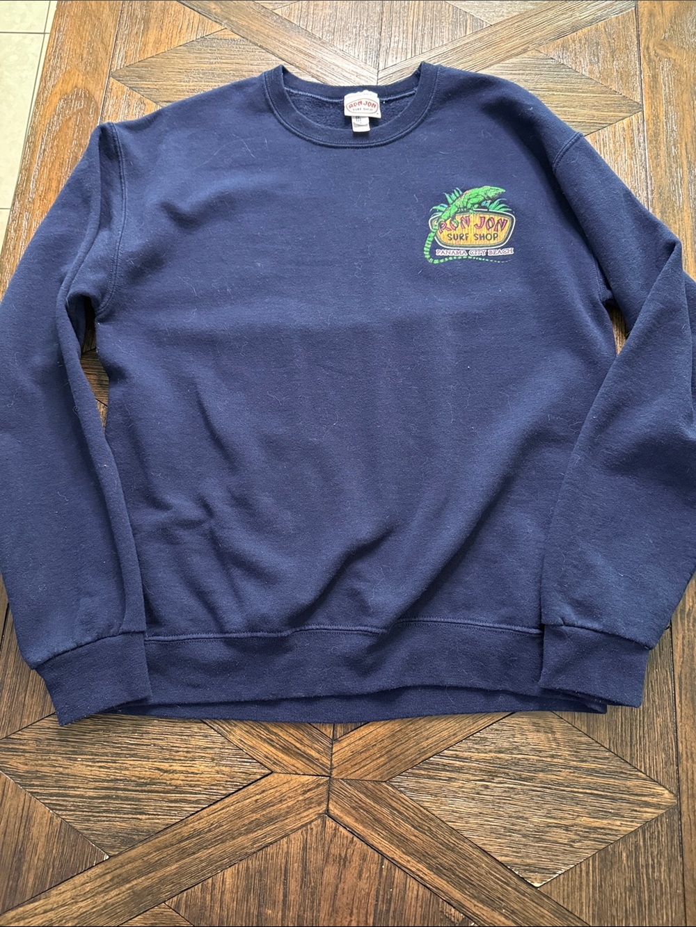 Ron Jon Surf Shop Panama City Beach Iguana Logo Graphic Crewneck Sweatshirt Navy